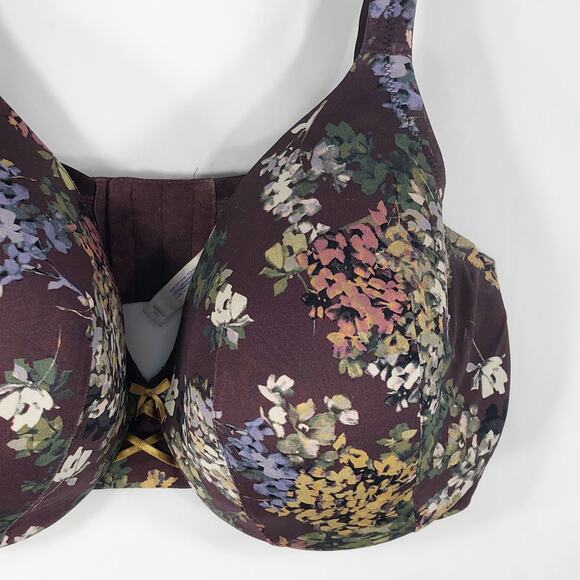 Cacique 40F Bra Full Coverage Maroon Floral Print Underwire Plus Size Stretch 70 - Picture 3 of 13